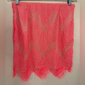 Banjul neon pink sheer lace mini skirt swim coverup SZ LG